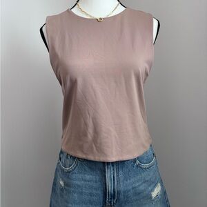 Aritzia Babaton Taupe Beige Sleeveless Tank Top High Neck Size XL